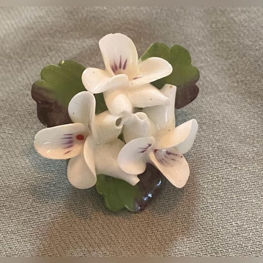 Vintage Cara China Flower Brooch Pin White Porcelain Staffordshire England 1.5"